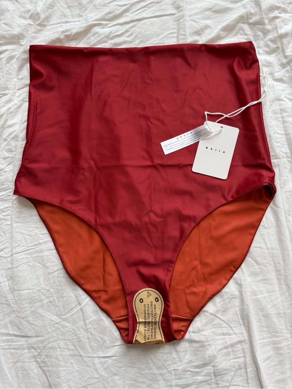 Baiia High-Waist Bikini Bottom in Deep Red and Rust
